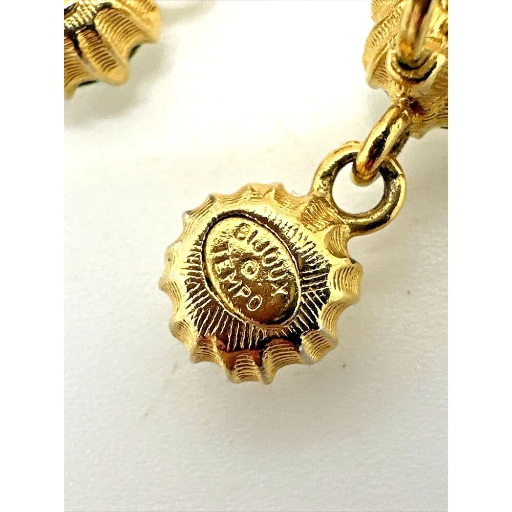 Vintage Bijoux Tempo Crystal Rhinestone Dangle Earrings Gold Tone Pierced 1.5”